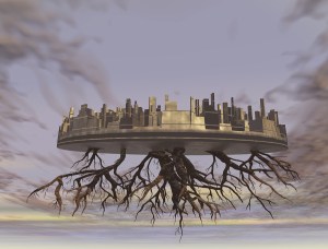 A floating island in the Clockpunk Wizard world